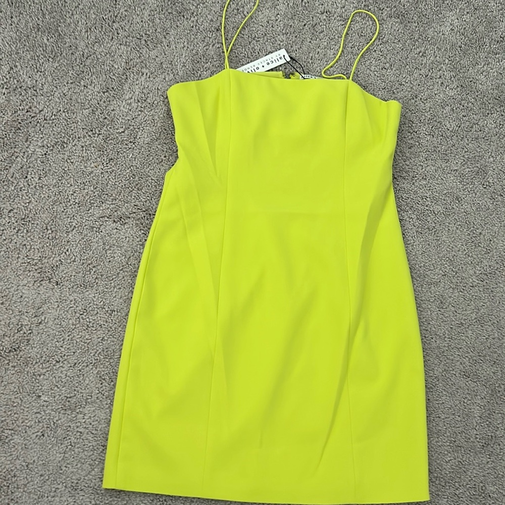 Alice + olivia green/yellow neon mini dress NEW with tags size 10